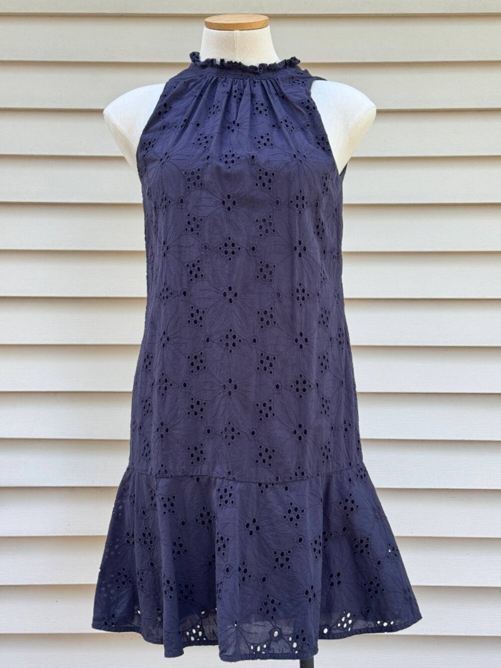 Ann Taylor Navy Cotton Eyelet Halter Mini Dress — Size 0